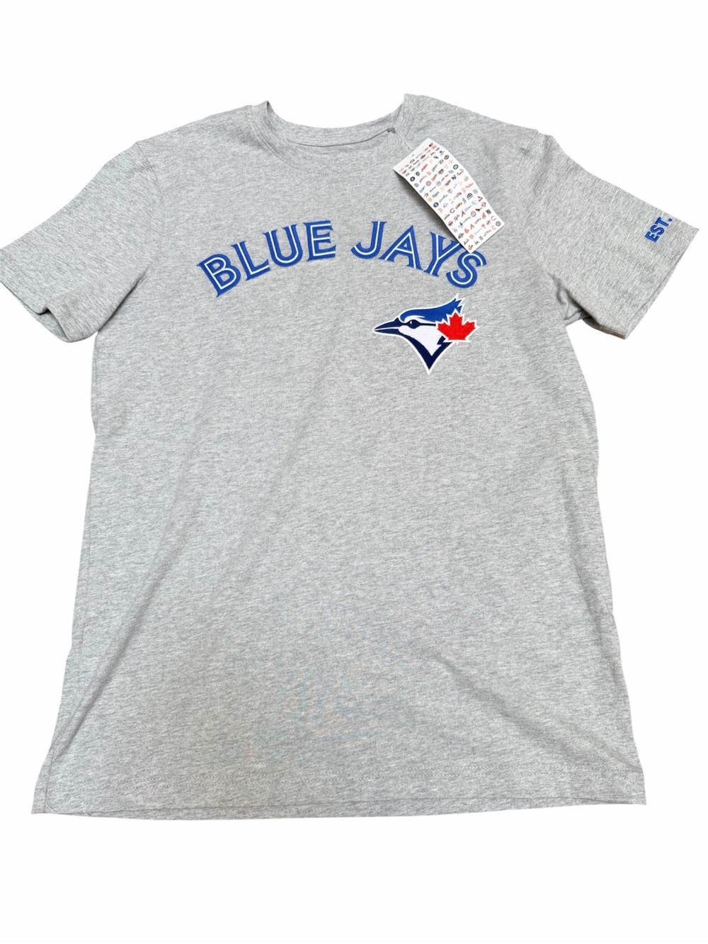 MLB TORONTO BLUE JAYS Baseball Grey Stitched Women’s T-Shirt Size Small/Med NEW